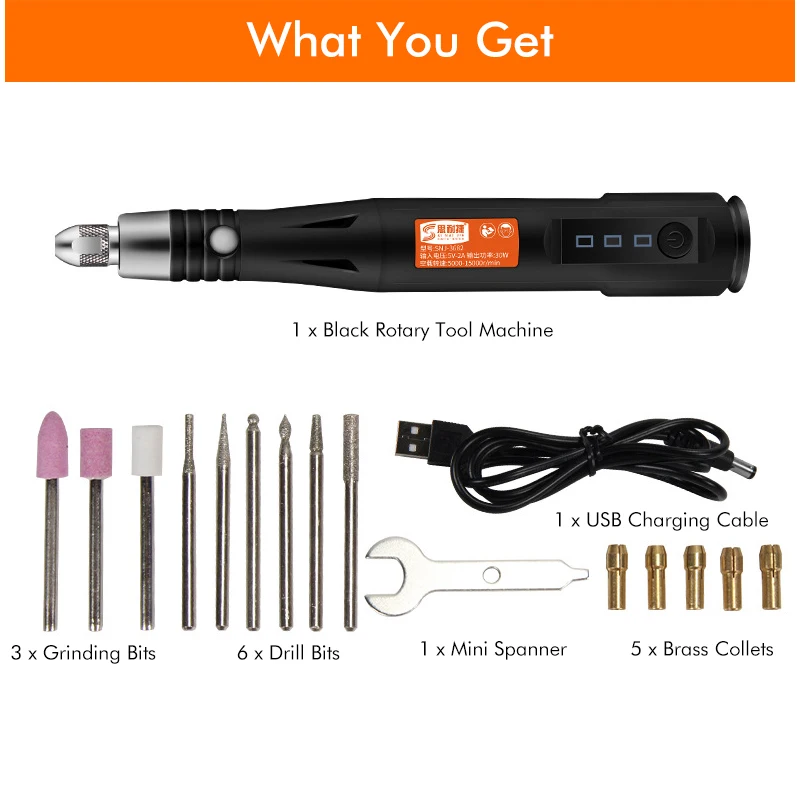 

15000rpm Adjustable 3 Speeds Electric Grinder Mini Drill Rotary Tools Grinding Machine USB Engraving Pen with Drill Bits Tools
