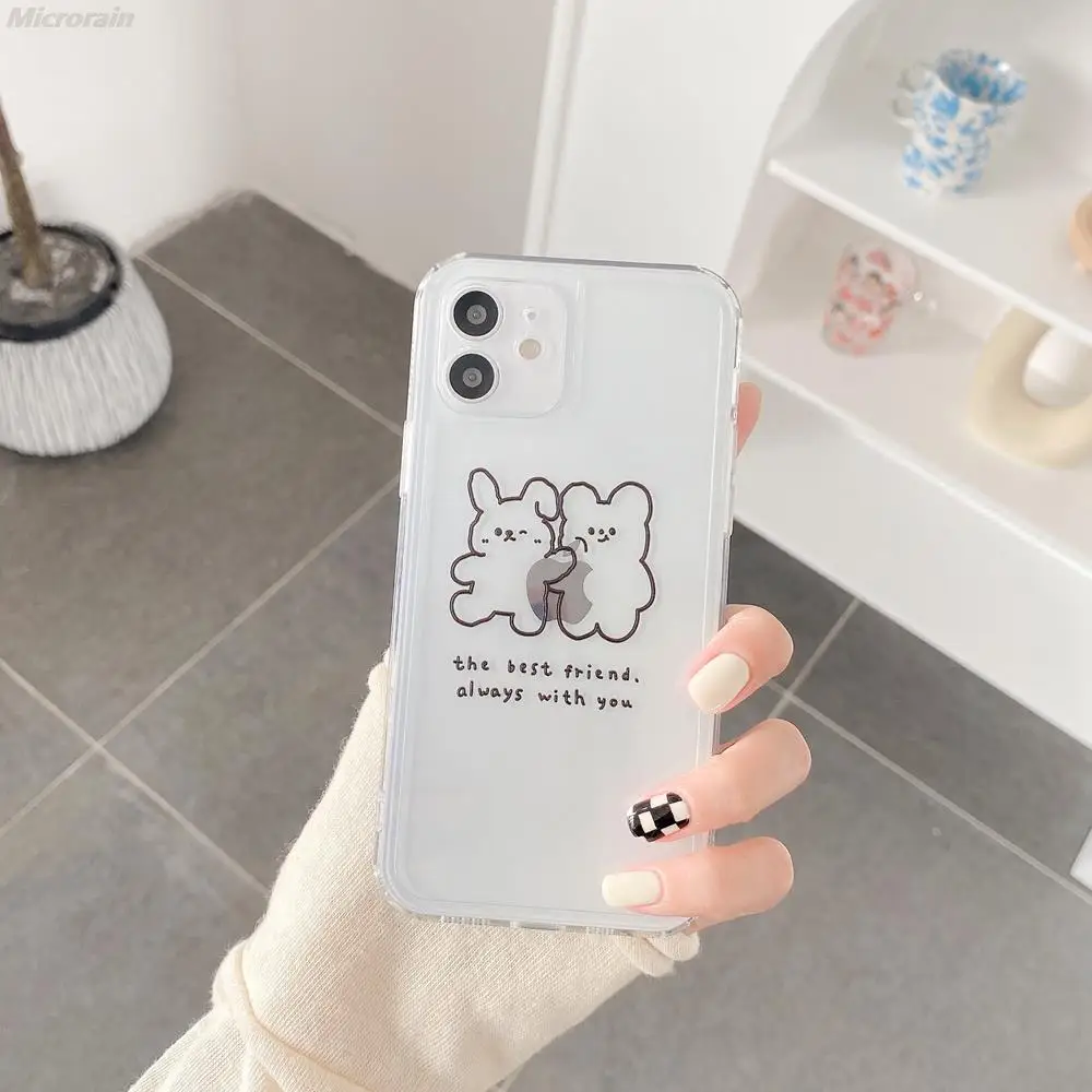 

Side simple bunny bear Bumpers Transparent Case For iPhone 12 11 Pro Max Mini 7 8 Plus XR X SE 2020 TPU Soft Cover Funda Coque