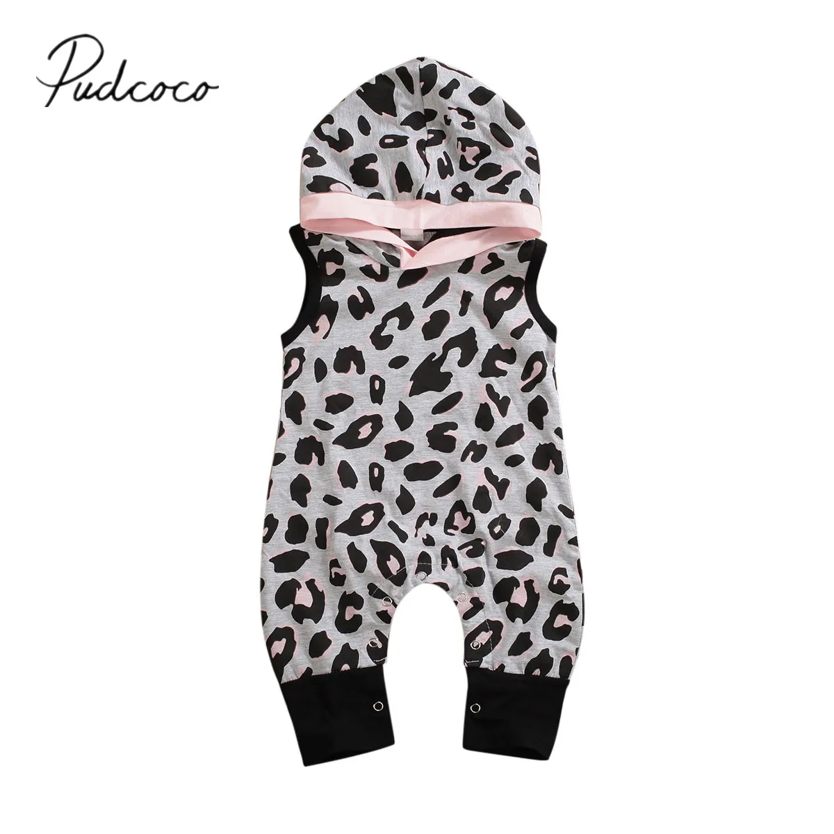 Детская летняя одежда комбинезон без рукавов с леопардовым принтом и капюшоном