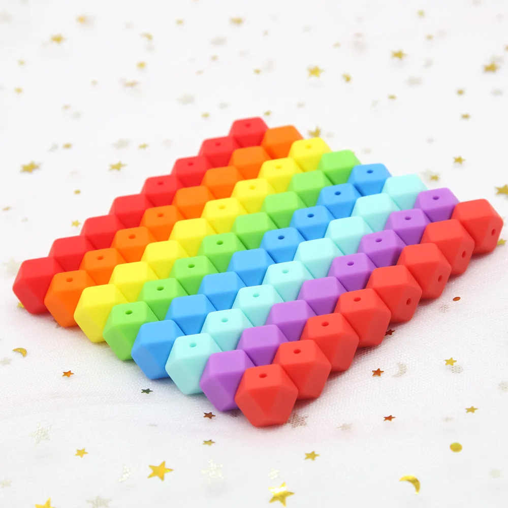 

Cute-idea 20pcs Hexagon Beads Silicone 14mm Teething Accessories Baby tiny things Soother Nursing Toy Food Grade Teether