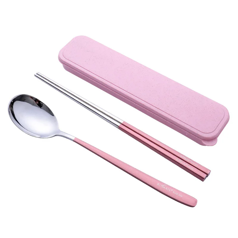 Stainless Steel Dinner Set Chopsticks Fork Spoon Box Portable Travel Camping Cutlery Tableware Dinnerware Case Kit | Дом и сад