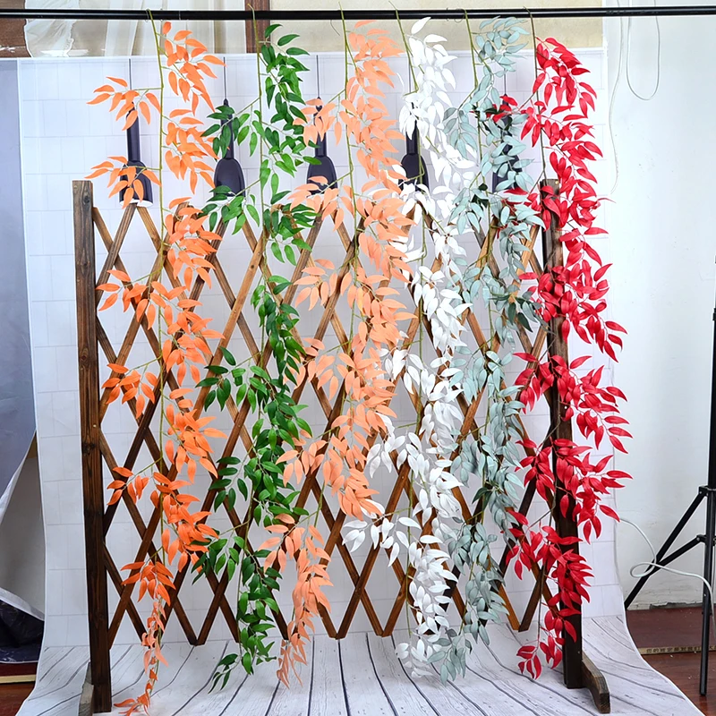 

Artificial Plants Simulation Salix Leaf Vine Hanging Rattan Fake Leaves Hanging Green Garland Artificial Flowers Home Decoration