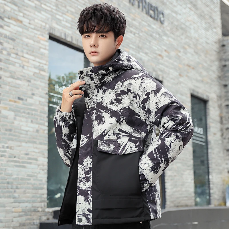 Casual 2022 Winter Warm Hooded White Duck Down Jackets Mens Streetwear Camouflage Puffer Coats Thick Parkas Hip Hop Top Clothing