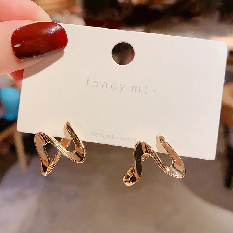 

S925 silver needle geometric advanced sense Earrings Korean temperament net red Earrings women's simple cold ear accessories