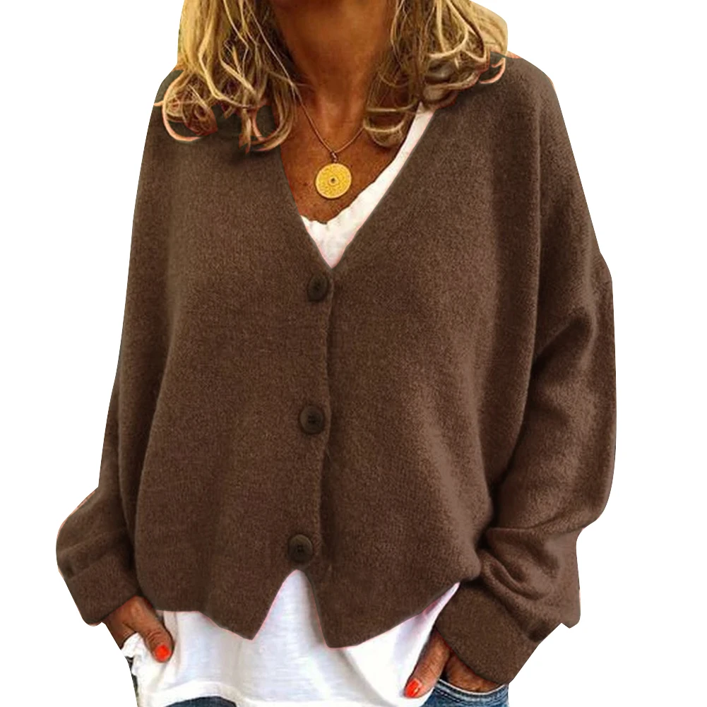 

Fashion Casual Loose V-neck Long Sleeve Sweater Autumn Winter Sweater Women Button Cotton Sweater Cardigan Top