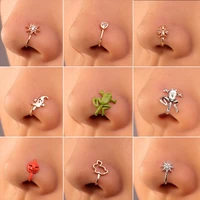 european rabbit non perforated nose clip personality retro copper set zircon u shaped nose nail adjustable piercing jewelry