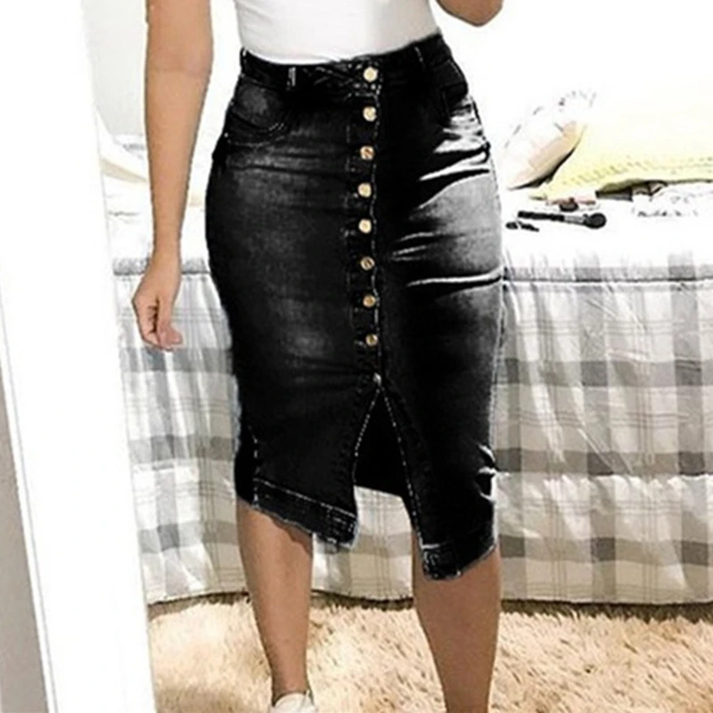 Джинсовая юбка для женщин 2021 винтажная джинсовая женские Черный серый цвет синие