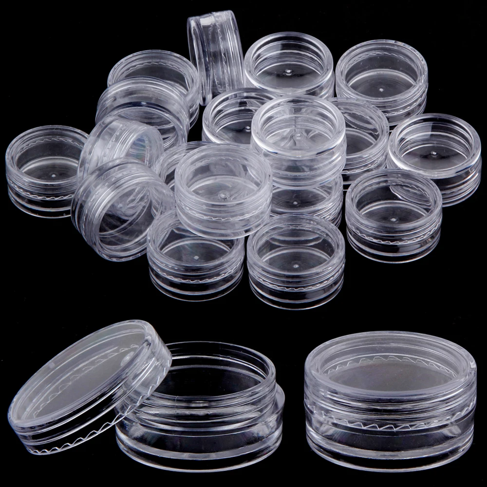 

100Pcs 2.5g Cosmetics Jars Empty Container Plastic Refillable Bottles Eyeshadow Makeup Face Cream Jar Pot Nails Jewelry Boxes