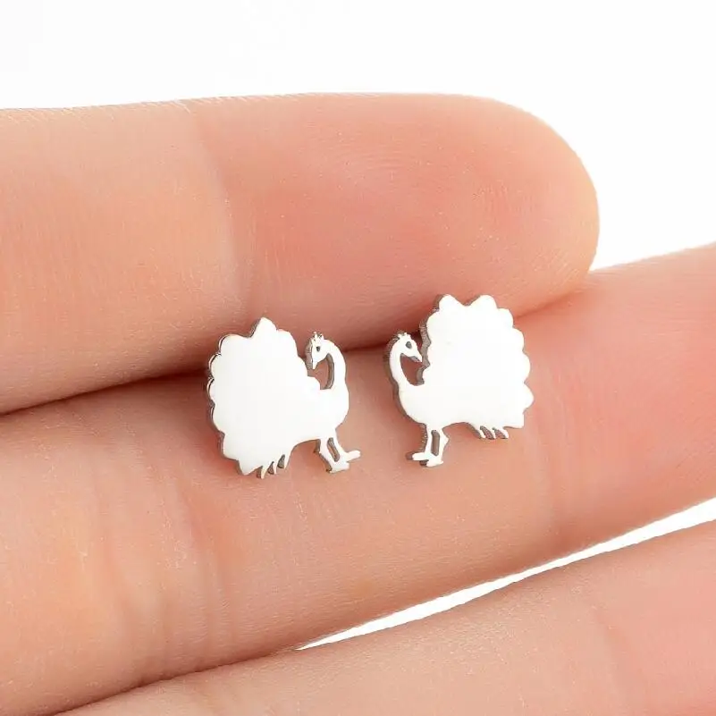 

S925 New peacock earrings female INS stainless steel simple small animal earrings fashion students boud accessories wholesale