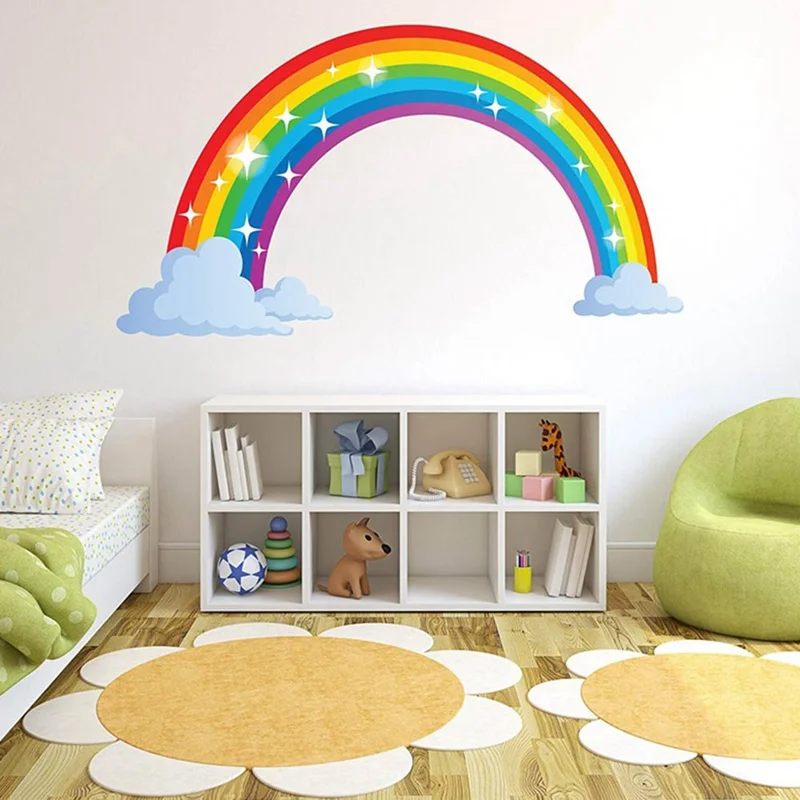 Большой радужный узор блестящая настенная наклейка украшение для дома детской