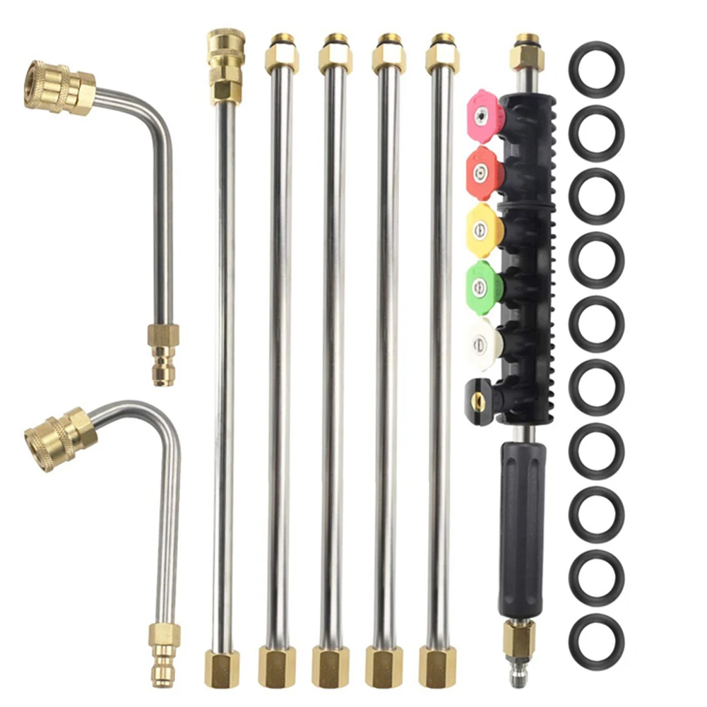 

Upgraded Version Pressure Washer Extension Wand Set, Replacable Power Washer Lance With 6 Spray Nozzle Tips Design,U Curved Rod