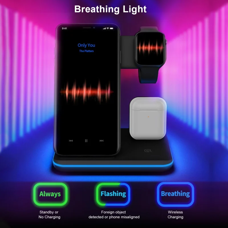 Беспроводное зарядное устройство Qi 3 в 1 для Apple Watch AirPods быстрое iPhone Samsung Huawei P30 Mate 20