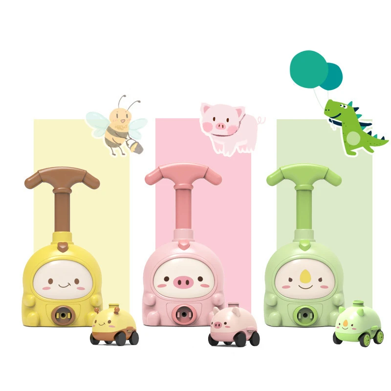 

Cute Piggy Aerodynamic Balloon Launch Toy Tower Science Experiment Air Flying Inertial Power Balloon Car Toy for Children Gift