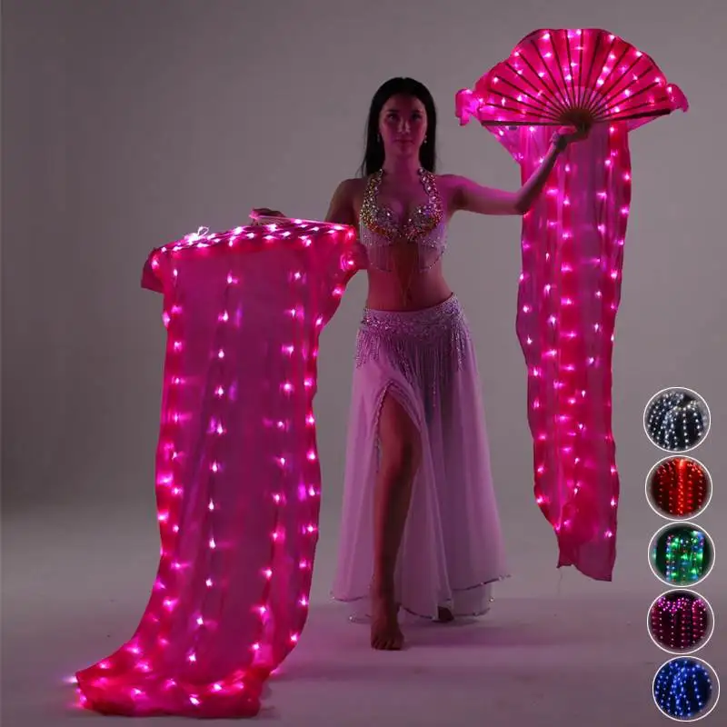 

LED Rainbow Dance Long Fans Women Belly Dance Costume Performance Props Belly Dance Chinese Dance LED Fans Accessories