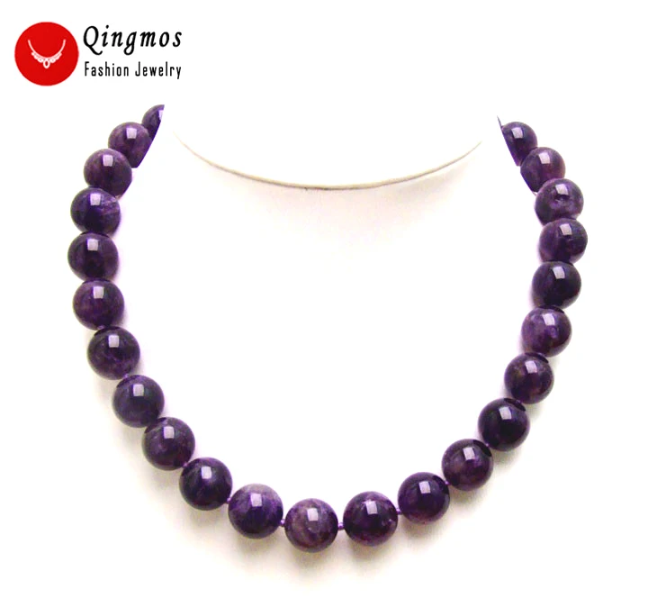 

Qingmos Natural Purple Amethysts Necklace for Women with 12mm Round Genuine GemStone Necklace 17" Chokers Jewelry Colar Nec5537