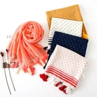 Шарф женский хлопковый в горошек, с длинными кисточками, 2020