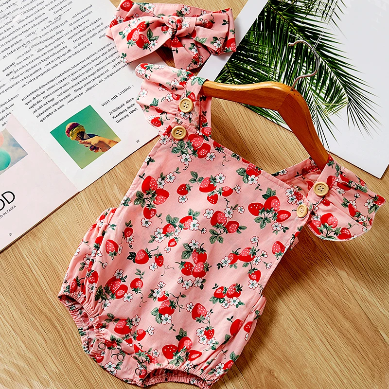 Летняя одежда для новорожденных девочек детский комбинезон с цветочным принтом