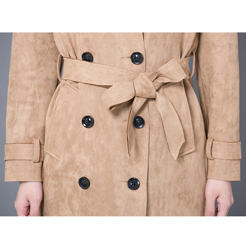 

Fashion Buckskin Suede Plus Size 6XL Trench Coat Women 2021 New Spring Oversize Double-Breasted Long Windbreaker Female Outwear