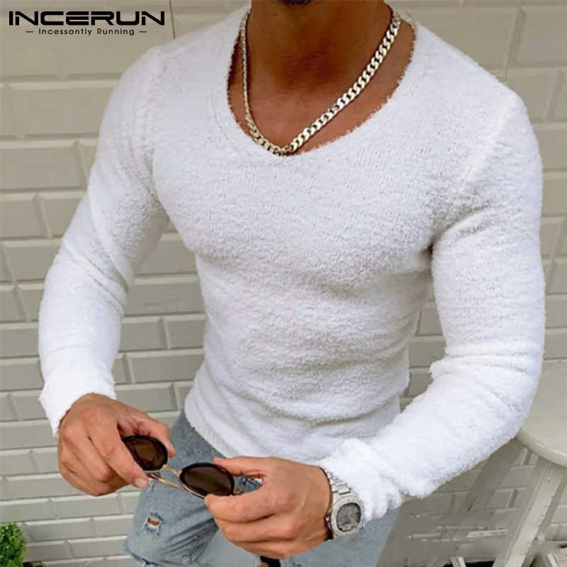 INCERUN-Tops de estilo americano para hombre, camisetas masculinas de moda lisas y cómodas, holgadas