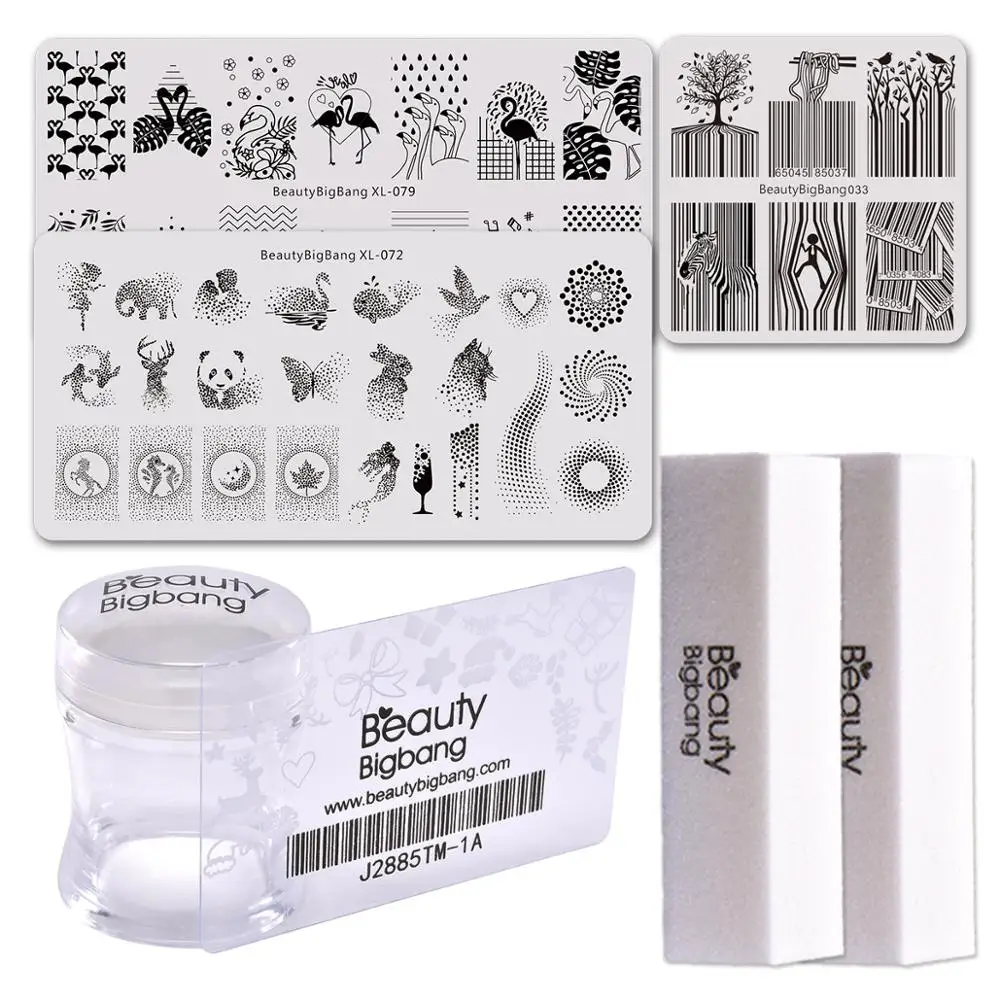

Beautybigbang Stamping Plates Nail Art Set Dot Cute Panda Flamingo Striped Code Image 6*12cm Stencil Mold Nail Art Template Set