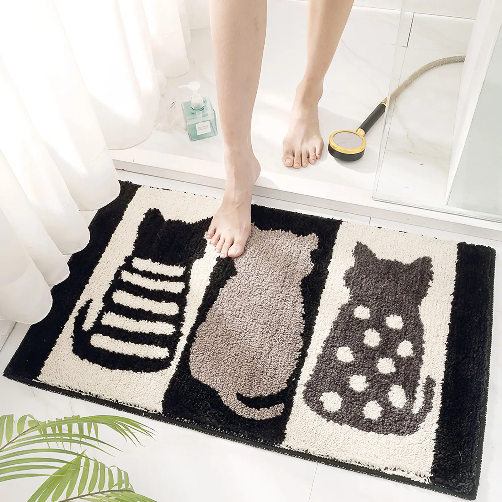 

Супервпитывающий коврик для ванной, Нескользящие Коврики для душа с мультяшным рисунком кота, компактные быстросохнущие напольные коврики...