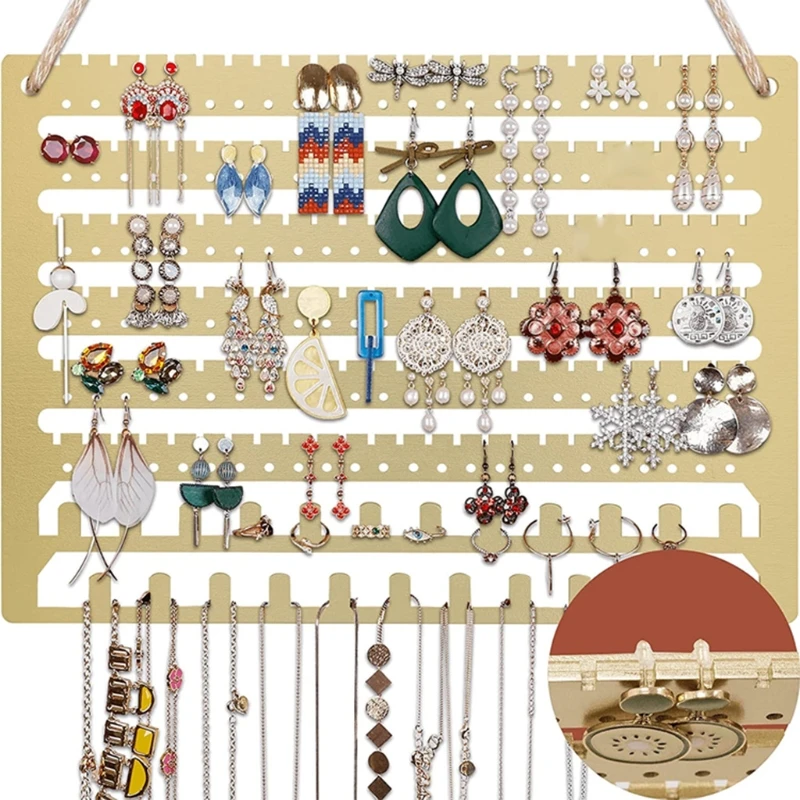 

Wooden Hanging Jewelry Organizer Wall Mounted Necklace Earrings Display Stand