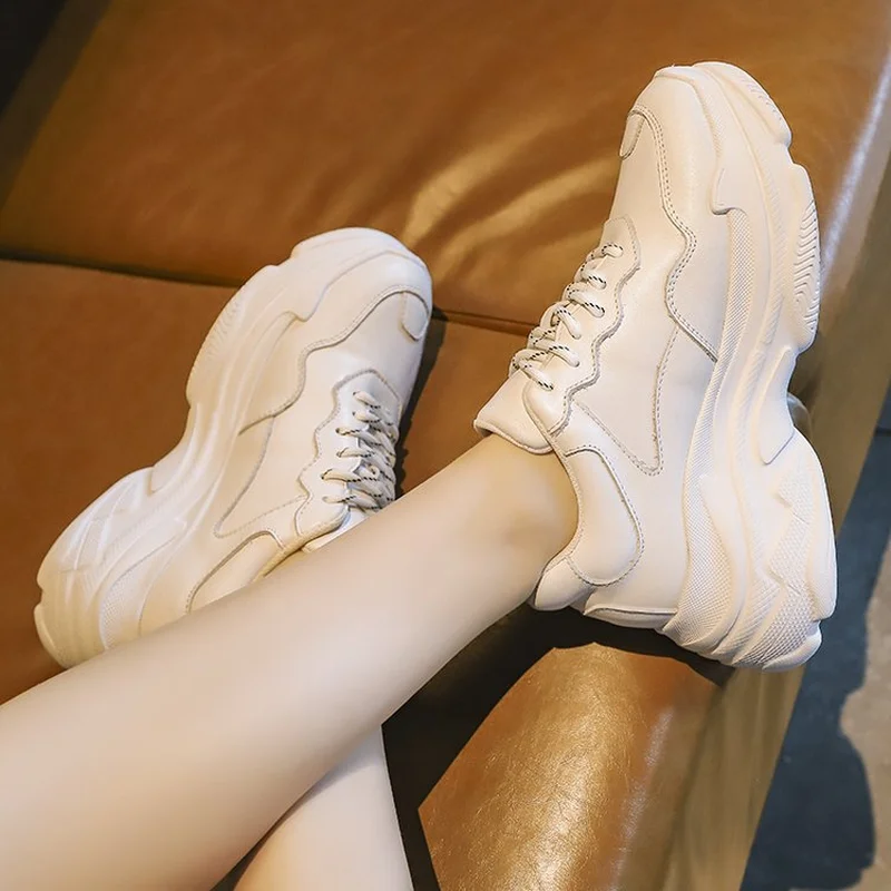 Женские кроссовки на толстой подошве белые платформе повседневная обувь Zapatos De