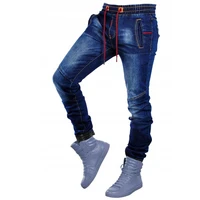 spring autumn men jeans solid drawstring denim pants elastic belt fashion casual classic harem trousers jogger pencil pants 2021