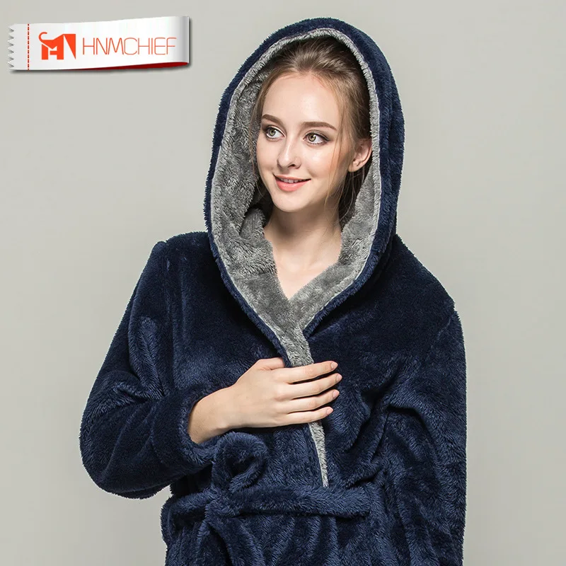 Мужской зимний бархатный халат с капюшоном HNMCHIEF кораллового цвета мужские