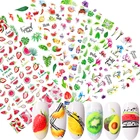 Наклейка для ногтей с абстрактным изображением фруктов, цветов, Листьев, арбуза, клубники, лимона, птицы