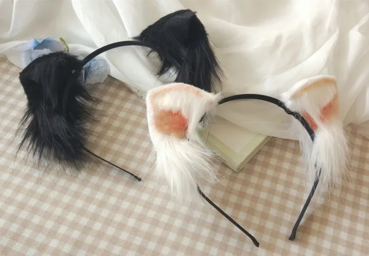 Лолита косплей костюм аксессуары Симпатичная кошка neko уши лиса обруч для волос черный белый головной убор сделано в ручную