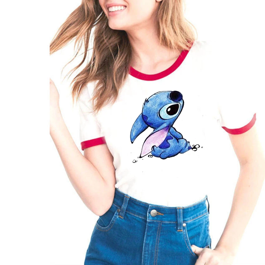 Футболка с вышивкой милые топы героями мультфильмов в стиле Харадзюку забавная