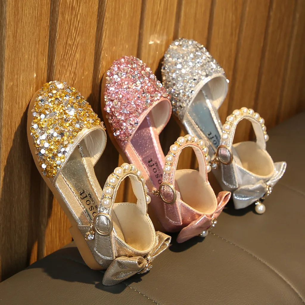 Детская повседневная обувь для девочек с жемчугом и блестками|Сандалии| |