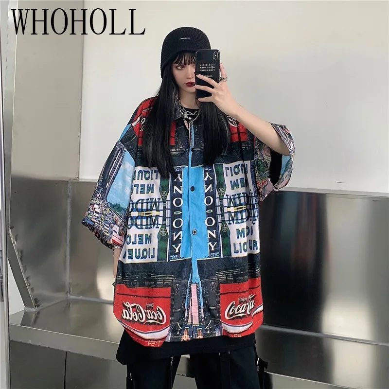 

Short Sleeve Shirts Women Streetwear Chi New Summer Casual Shirts Harajuku BF Style Loose Letters Print Design Shirt Top