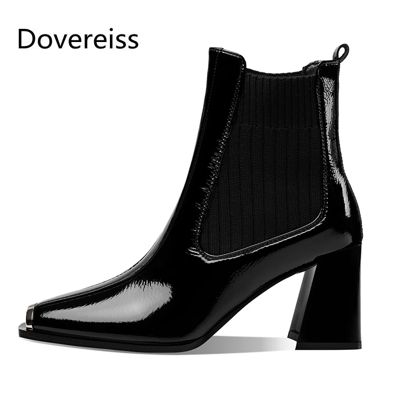 

Dovereiss Fashion Women's Shoes Winter Elegant Concise Mature Pure Color White Strange Style Heels Short Boots Square Toe 42 43