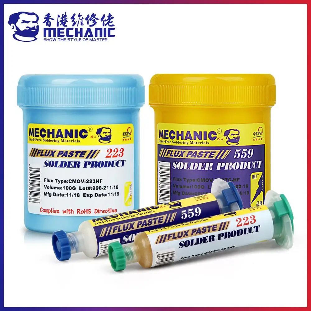 

MECHANIC 10CC/100g Mild Rosin Lead-Free High Activity Soldering Paste PCB BGA SMD No-Clean 223/559 Welding Flux Repair Solder