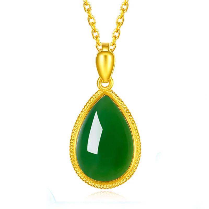 

Natural Green Hetian Jade Water drop Pendant 925 Silver Necklace Chalcedony Amulet Fashion Charm Jewelry Gifts
