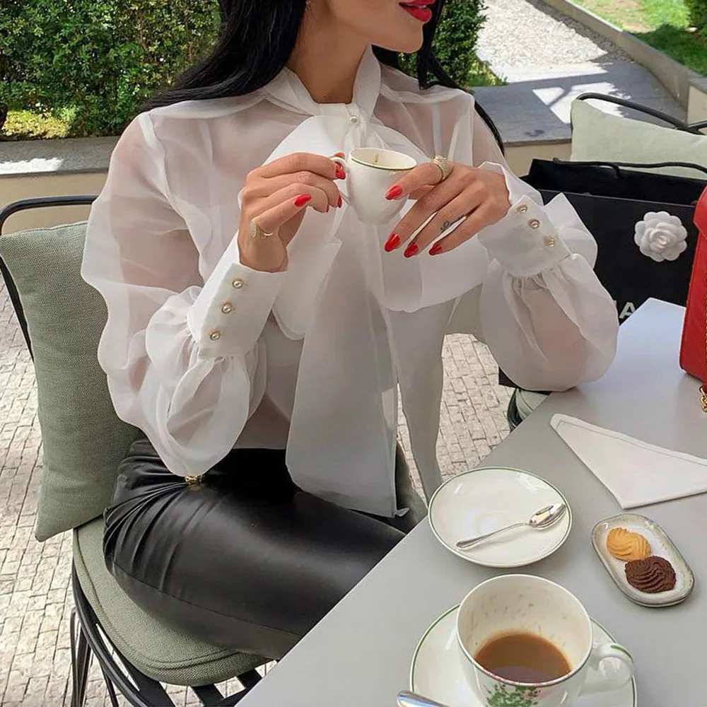Англия Винтаж перспектива органза белая блузка Для женщин Blusas Mujer De Moda 2020 рубашка