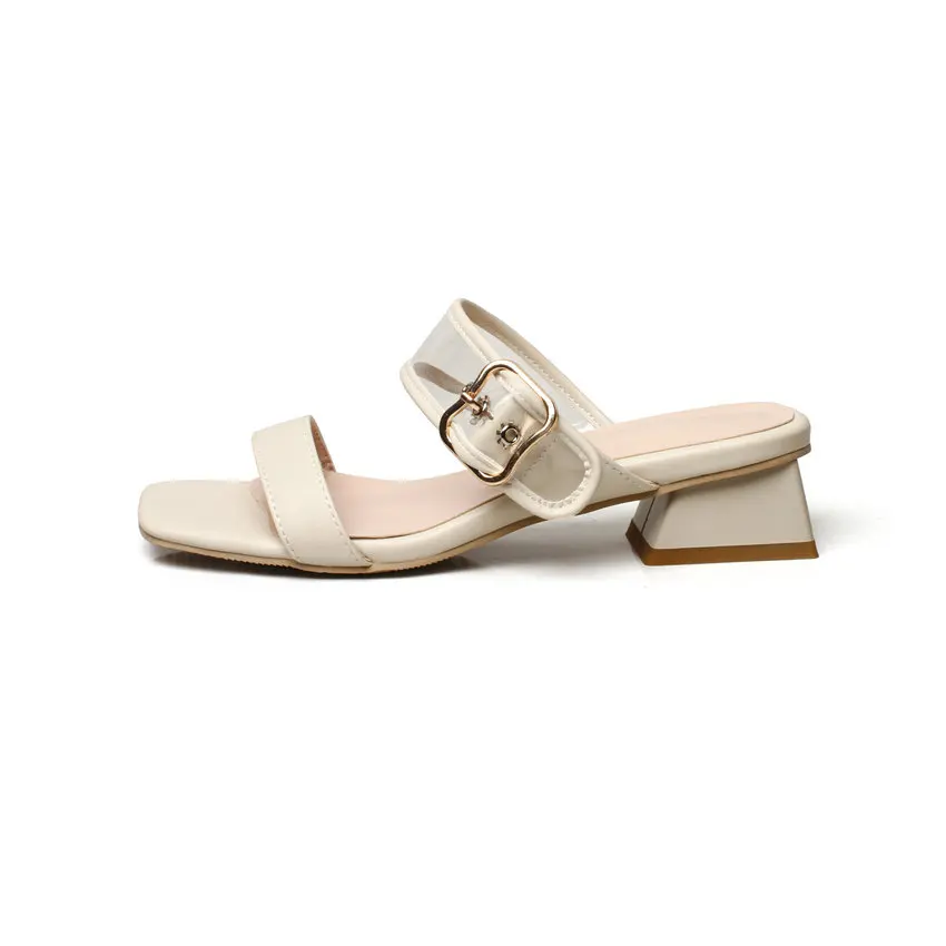 

QUTAA 2021 PU Leather Female Slides Square Low Heel Slingback Women Shoes Round Toe Summer Casual Slip On Sandals Size 34-43