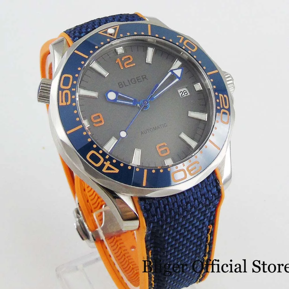 

Dress BLIGER Men Mechanical Wristwatch 41mm Sapphire Glass Date Function Rotating Bezel MIYOTA Movement Rubber Strap