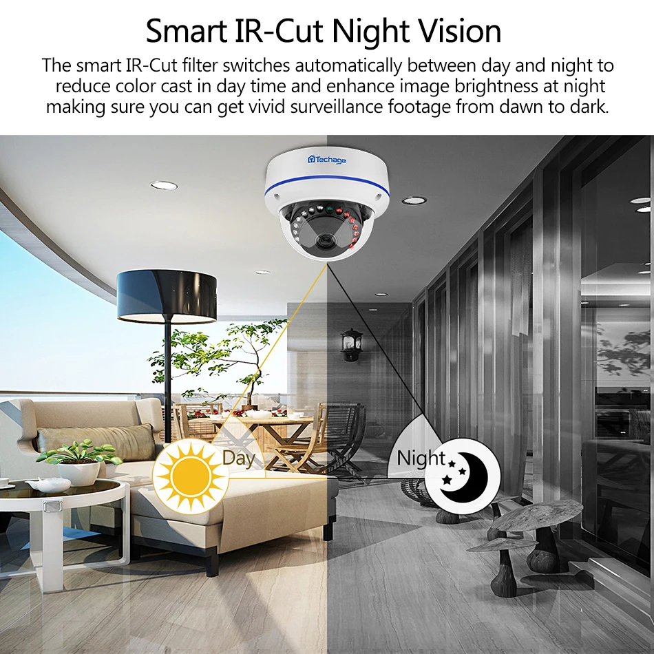 Techage домашняя Антивандальная 3MP купольная IP-камера безопасности POE ИК-отрез