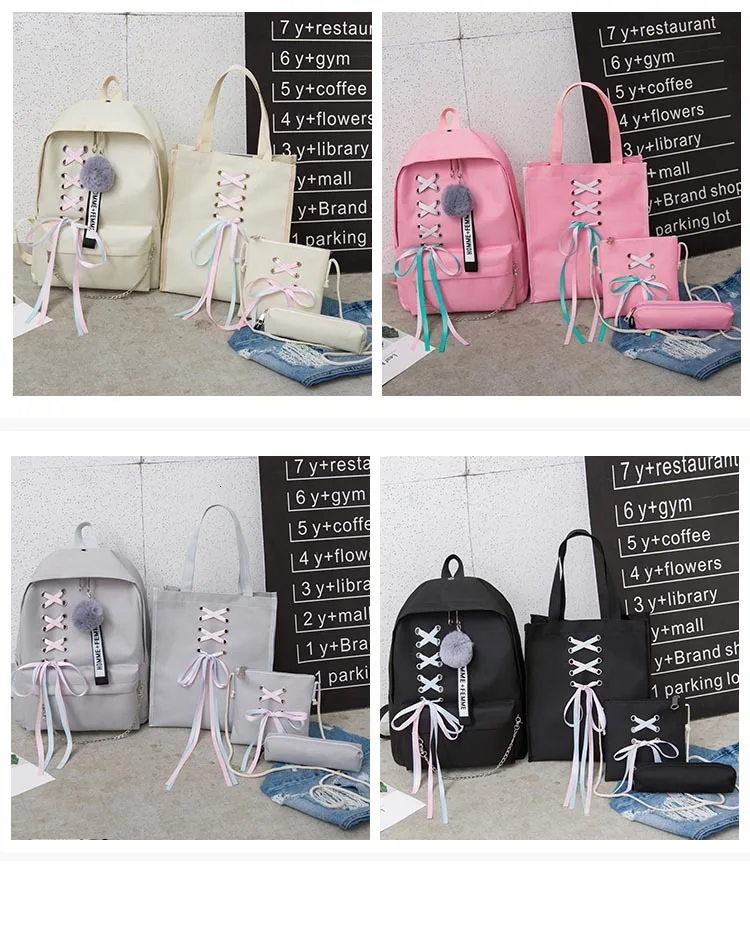 Комплект из 4 предметов мода рюкзак Для женщин для отдыха Back Pack Япония дамы рюкзак Повседневное Для женщин девочек-подростков Классический Рюкзак Школьный Сумки