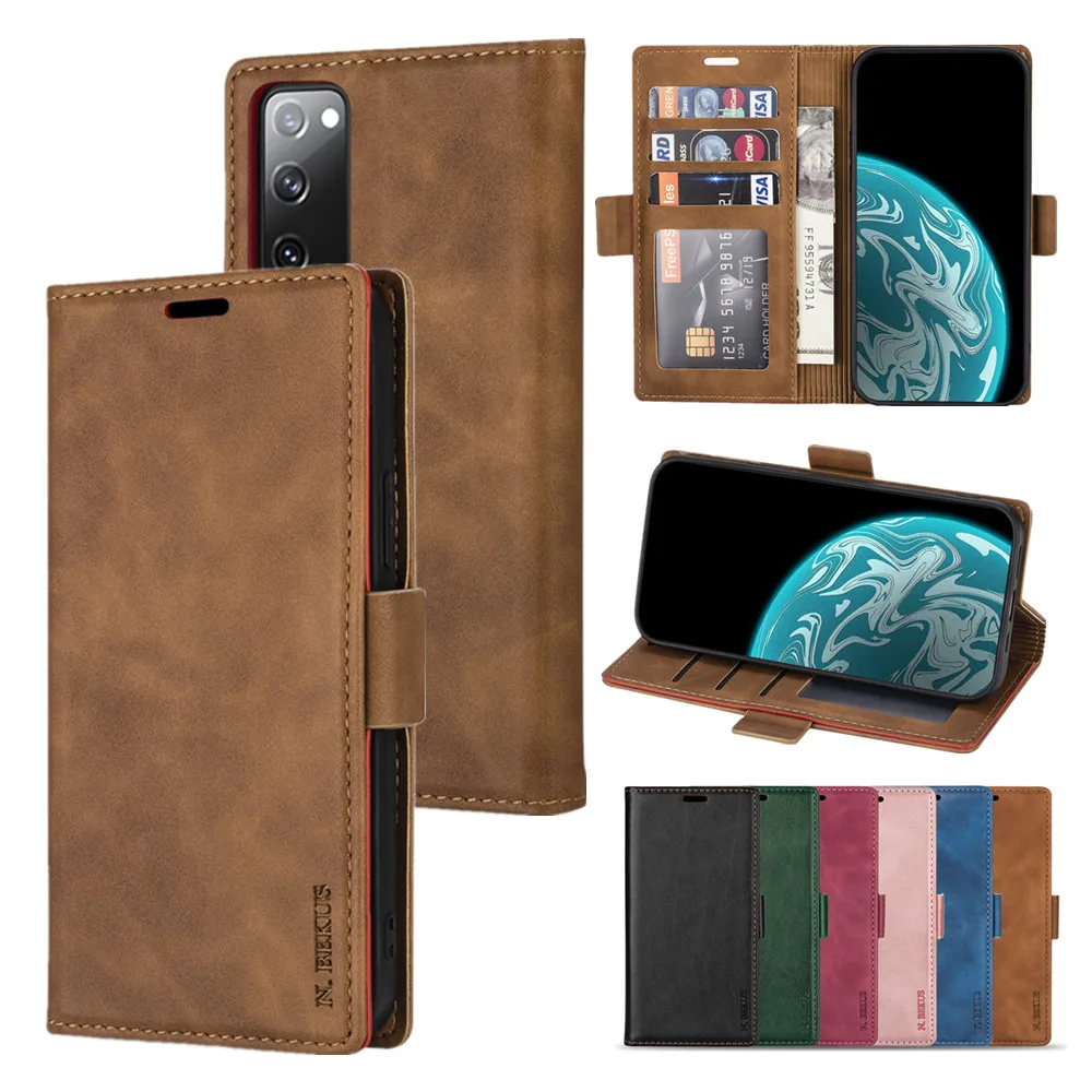 

S21 FE Wallet Case for Samsung Galaxy S20 Ultra Note 20 10+ S10Lite S9 Plus Flip Leather Cover Skin Feel Protect Card Phone Etui