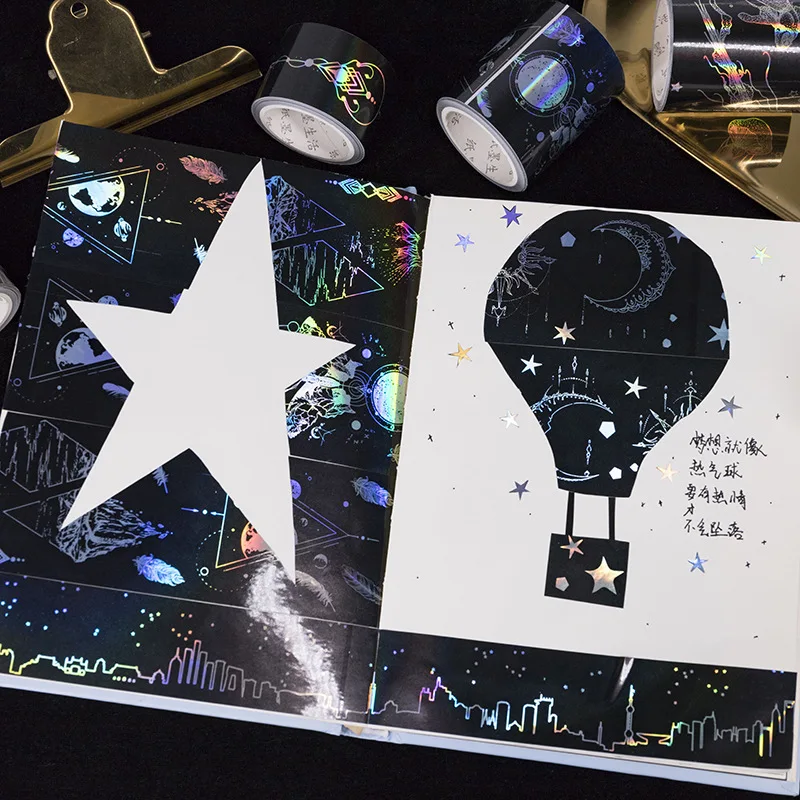 1 Roll Vintage Laser Washi Tape Masking Retro Planet Ocean Pattern Dairy Journal Decoration | Канцтовары для офиса и дома