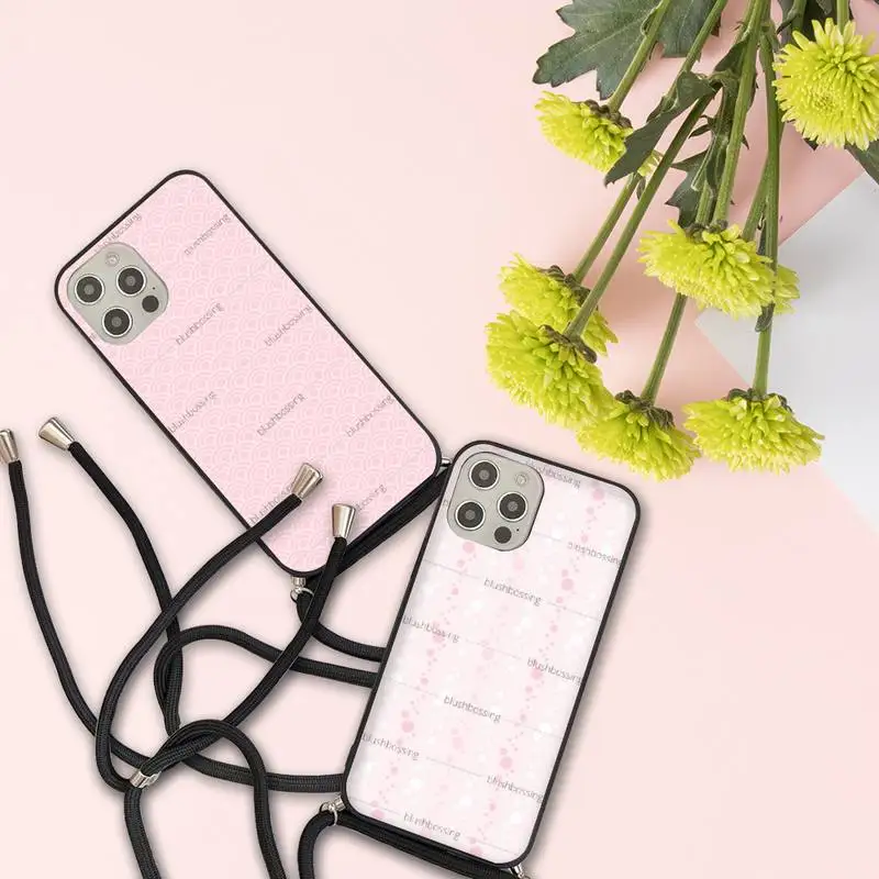 

pink Blush Bossing Phone Case For iPhone 7 8 11 12 X XS XR MINI Pro Max Plus Strap Cord Chain Lanyard soft