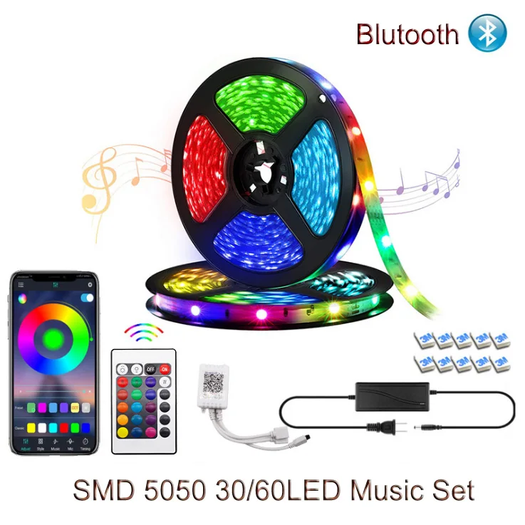 Светодиодная лента RGB 5050 2835 SMD 12 В с поддержкой Bluetooth водонепроницаемая