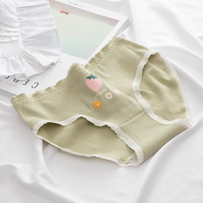 

Size M-XL Cute Strawberry Panties Striped Leaf Lace Women's Underwear Cotton Briefs Girls Comfortable Breathable