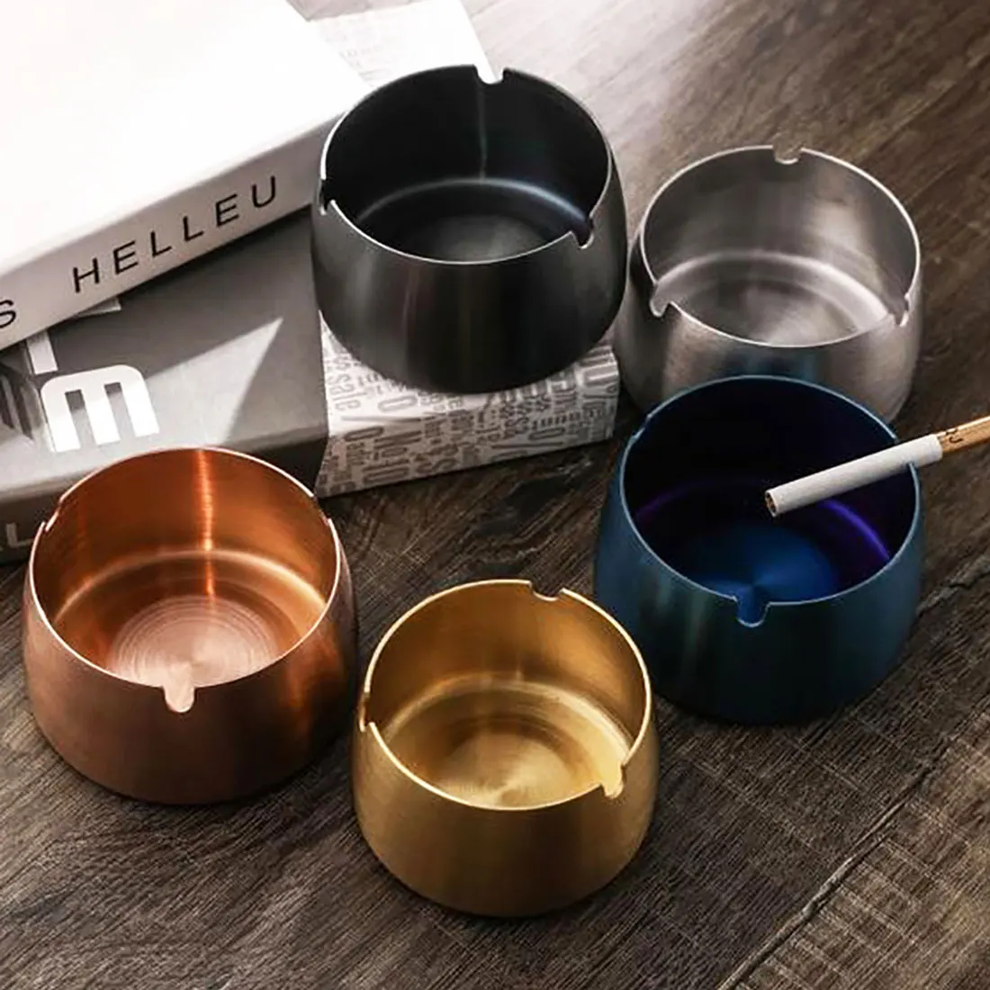 

NEW Round Shape Ash Tray Stainless Steel High Temperature Resistant Ashtray Home Desktop Ash Holder Smoking Accessories cenicero