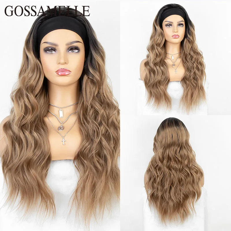 

Scheherezade Ombre Long Synthetic Headband Wig For Black Women Brown Body Wave Headband Wigs Glueless Headwraps Hair Party Wigs