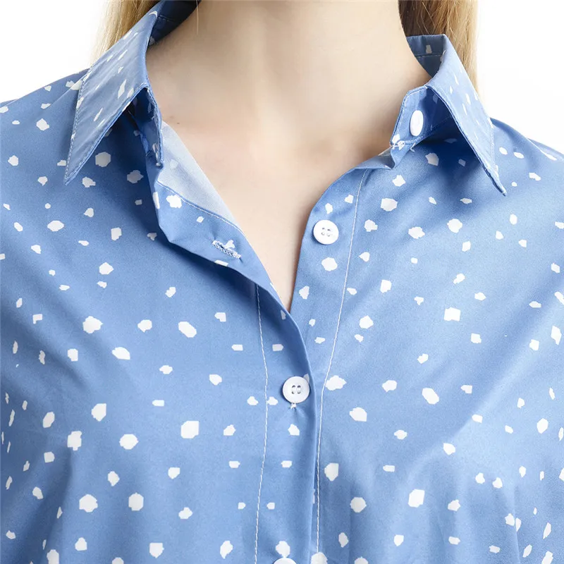 

Women Fashion Blouse Dot Print Shirt For Women 2019 Autumn Tops Turn-Down Collar Casual Loose Button Female Blouses
